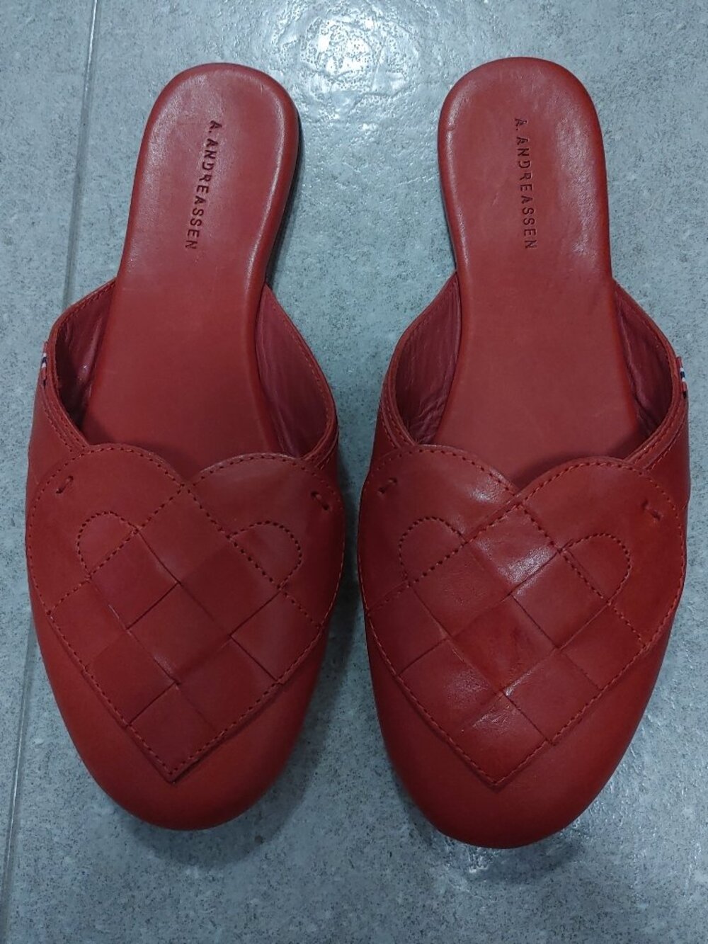 A. Andreassen Elskling Woven Heart Premium Leather Mules Red - Size 38